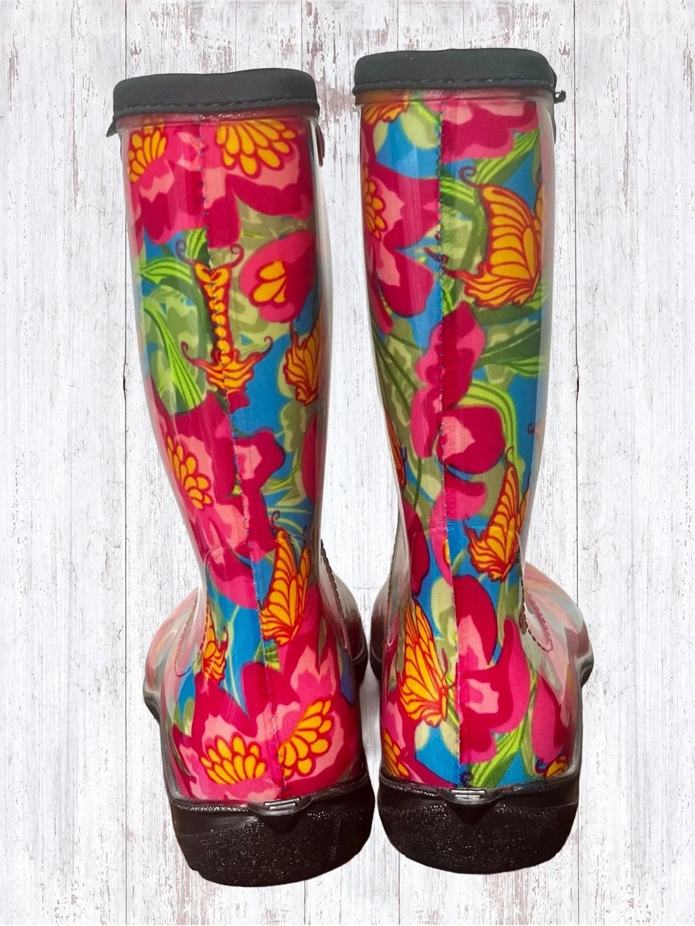 EUC Sloggers Women’s Mid-Calf 10” Pink Floral Rain/Garden Waterproof Boots Sz 9